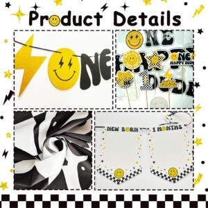 One Happy Dude 1st Birthday Decorations - Lightning Bolt One Happy Dude First Birthday Backdrop Balloons Arch Box High Chair Banner Birthday Party Idea for Baby Boys|Girls