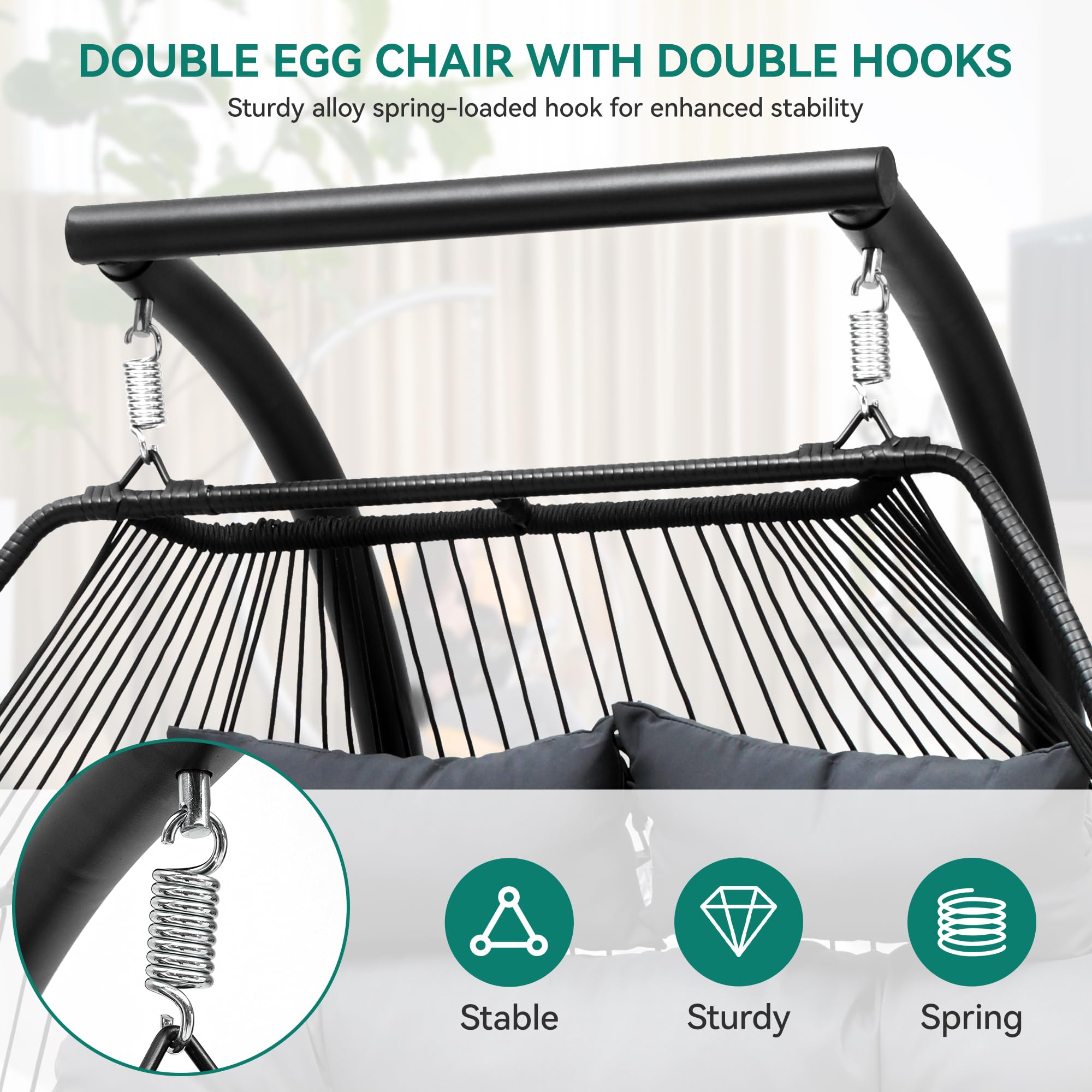 YITAHOME Hanging Egg Swing Chair with Stand Egg Chair Wicker Indoor Outdoor Hammock Egg Chair with Cushions 550lbs for Patio, Bedroom, Garden and Balcony, Dark Gray(Stand Included)