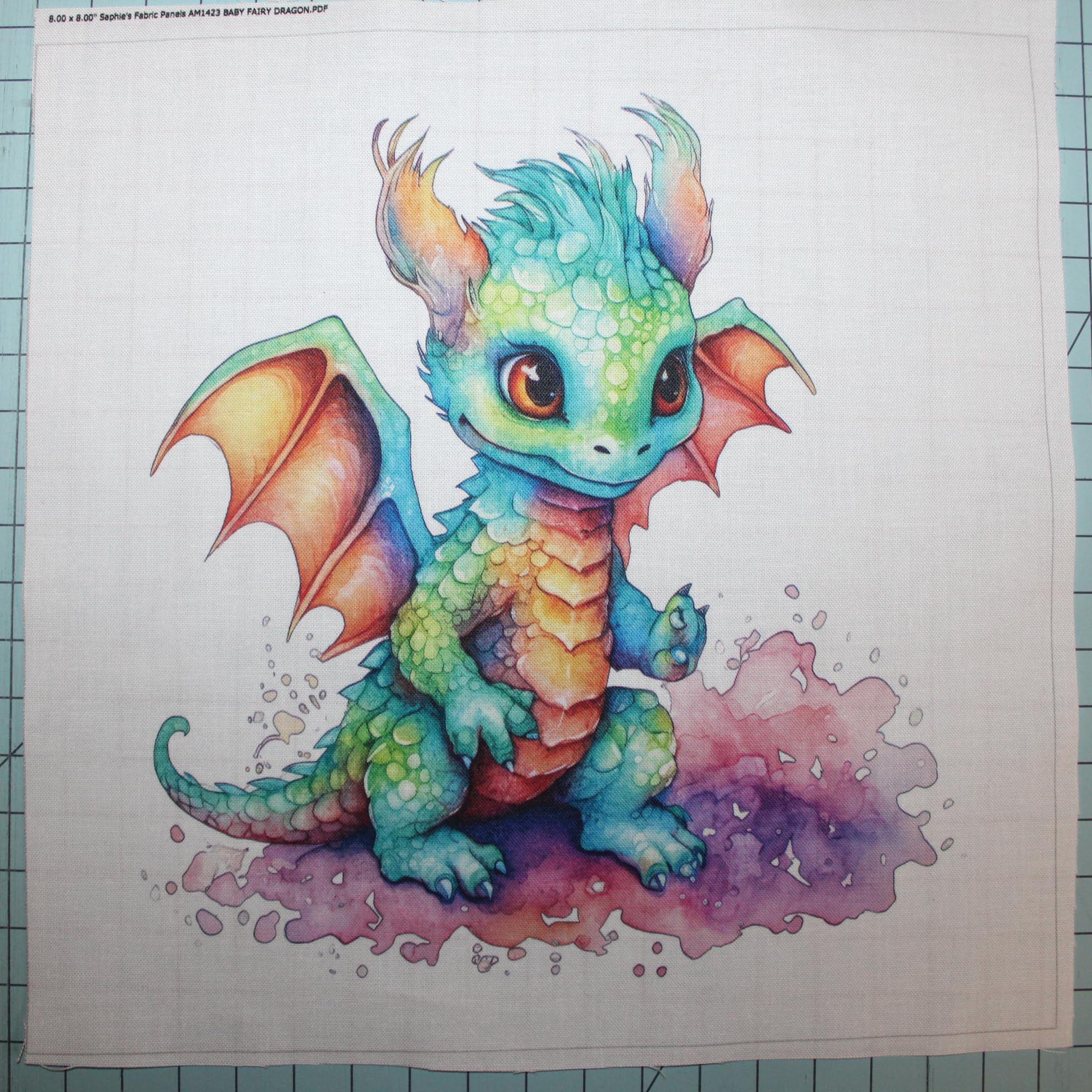 Fabric Panel 8"x8" Baby Dragon 100% Cotton Quilting Panel Square AM1423