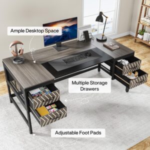 Tribesigns Home Office Desk with Drawers: 63" Computer Executive Desk with 4 Storage Drawers, Wood Farmhouse Study Writing Table, Herringbone Business Furniture for Home Office