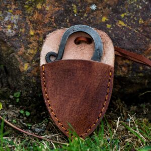 VikingsBrand - Hand Forged Viking-styled Knife (Leather Sheath) | Unique Gifts for Men and History Lovers | Damascus Steel Celtic Knife with Leather Necklace Cord | (Brown Leather Sheet)