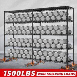 REIBII 1500LBS Storage Shelves 61.2''W Wire Shelving Unit 5 Tier Metal Shelving for Storage Rack Shelves for Storage Heavy Duty Garage Shelf Pantry Shelves Kitchen Shelving, 61.2''W*72.4''H*15.7" D