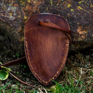 VikingsBrand - Hand Forged Viking-styled Knife (Leather Sheath) | Unique Gifts for Men and History Lovers | Damascus Steel Celtic Knife with Leather Necklace Cord | (Brown Leather Sheet)