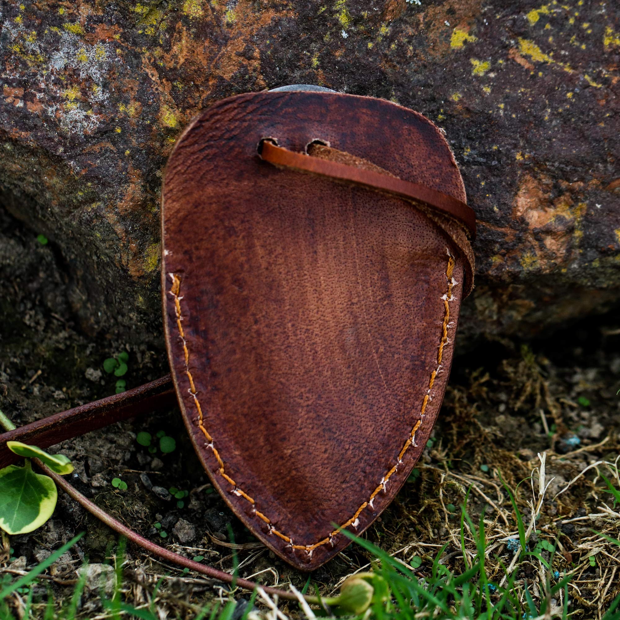 VikingsBrand - Hand Forged Viking-styled Knife (Leather Sheath) | Unique Gifts for Men and History Lovers | Damascus Steel Celtic Knife with Leather Necklace Cord | (Brown Leather Sheet)