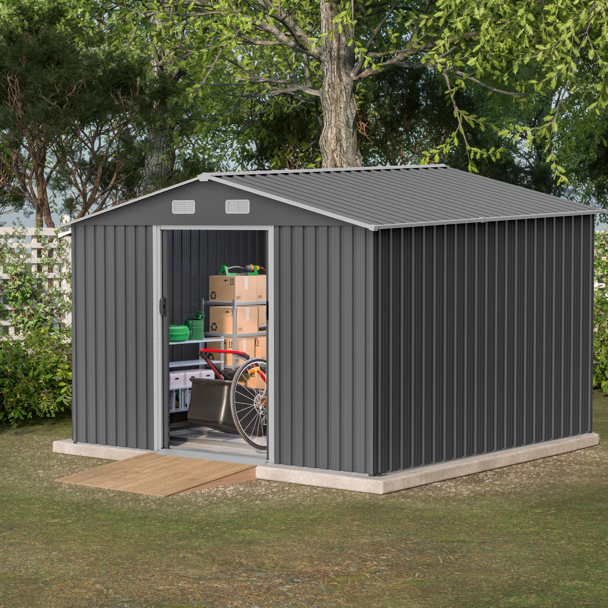 Jaxenor Sheds & Outdoor Storage Clearance 10x8 FT, Large Metal Outdoor Storage Shed for Garden, Patio, Backyard, Lawn, Grey