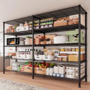 REIBII 1500LBS Storage Shelves 61.2''W Wire Shelving Unit 5 Tier Metal Shelving for Storage Rack Shelves for Storage Heavy Duty Garage Shelf Pantry Shelves Kitchen Shelving, 61.2''W*72.4''H*15.7" D