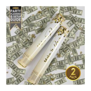 2 pack money confetti cannon confetti poppers | new years eve party supplies 2025 | party poppers confetti shooter for decoration, celebration, birthday, photoshoot | 100 dollar bills confetti gun