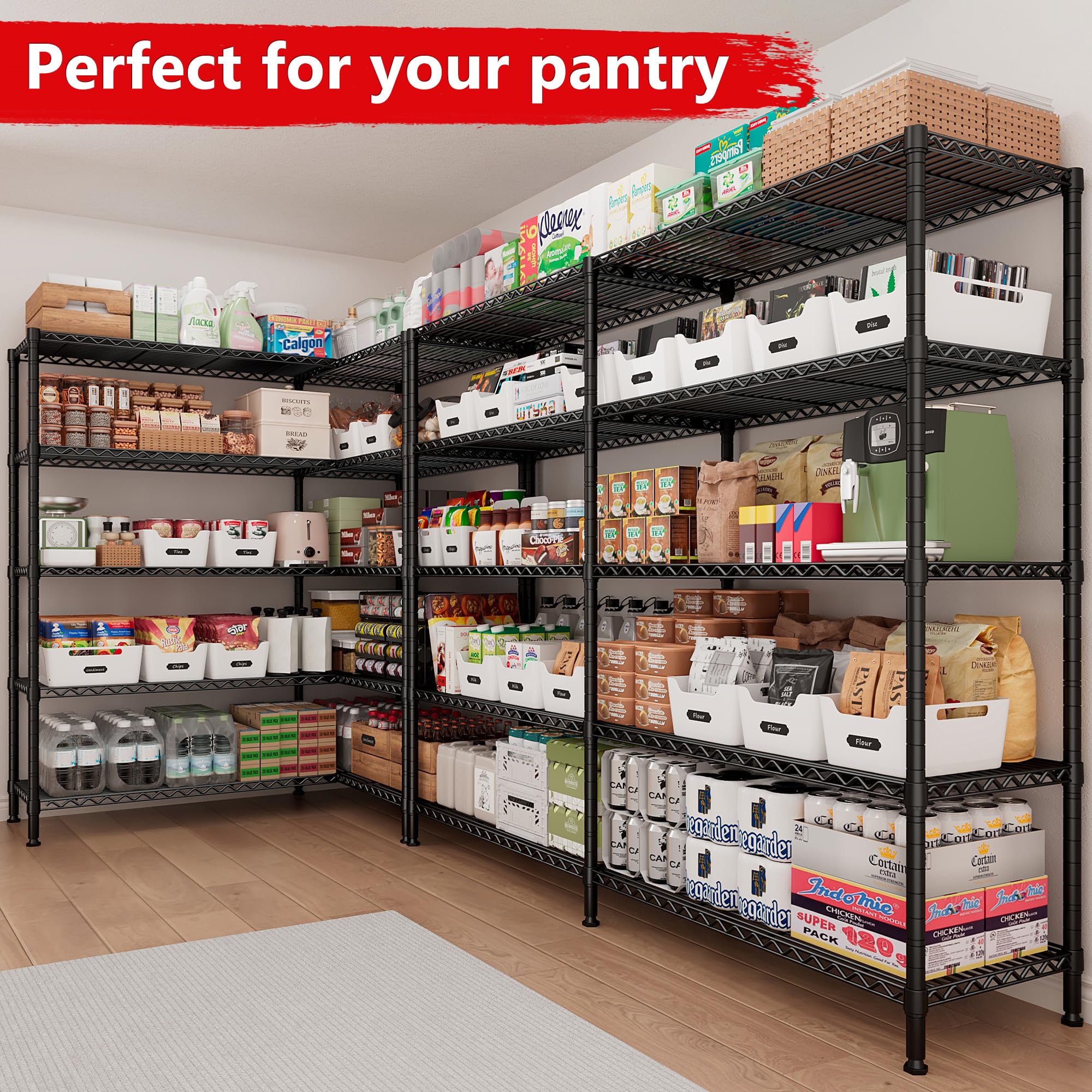 REIBII 1500LBS Storage Shelves 61.2''W Wire Shelving Unit 5 Tier Metal Shelving for Storage Rack Shelves for Storage Heavy Duty Garage Shelf Pantry Shelves Kitchen Shelving, 61.2''W*72.4''H*15.7" D