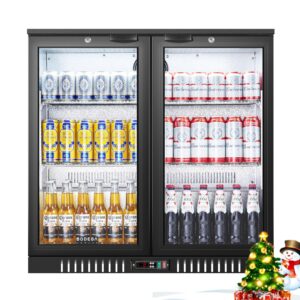 BODEGACOOLER Back Bar Cooler With 2 Glass Doors,Under Counter Back Bar Refrigerator 7.4 Cu.Ft with LED Lighting,Commercial Display Beverage Cooler for Beer,Soda Drinks,Wine