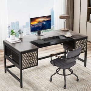 tribesigns home office desk with drawers: 63" computer executive desk with 4 storage drawers, wood farmhouse study writing table, herringbone business furniture for home office