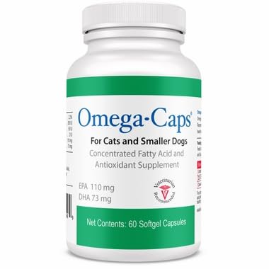 Omega-Caps for Cats and Small Breeds - Omega 3, Vitamins, Minerals, Antioxidants - Support Immune System, Joints, Heart, and Brain - 60 Softgel Capsules