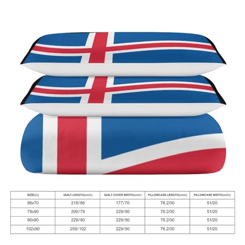 Flag of Iceland Comfortable Duvet Cover Bedding Comforter Set with Zipper Closure Bedroom 86"x70"