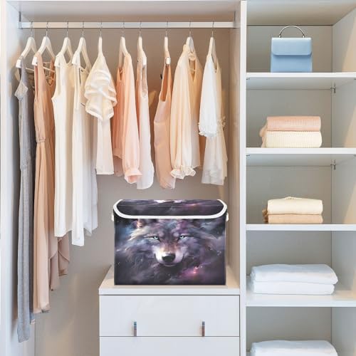 ALAZA Wolf Galaxy Space Storage Bins with Lids,Fabric Storage Boxes Baskets Containers Organizers for Clothes and Books