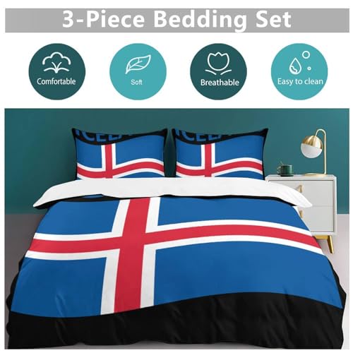 Flag of Iceland Comfortable Duvet Cover Bedding Comforter Set with Zipper Closure Bedroom 86"x70"