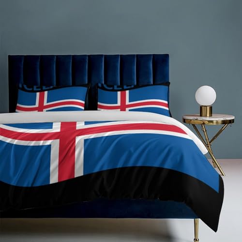 Flag of Iceland Comfortable Duvet Cover Bedding Comforter Set with Zipper Closure Bedroom 86"x70"