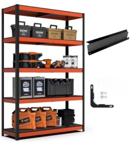 homedant house 5-tier orange-black 48.1" w x 16.5" d x 71.3" h laminated metal shelving unit adjustable storage utility rack heavy duty shelves organization shelf kitchen garage pantry closet 1pack