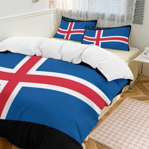 Flag of Iceland Comfortable Duvet Cover Bedding Comforter Set with Zipper Closure Bedroom 86"x70"