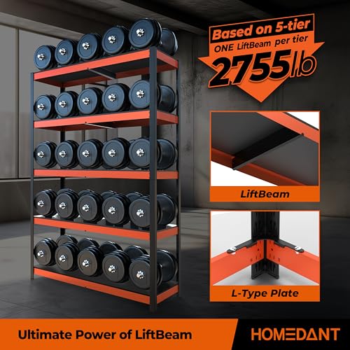 HOMEDANT House 5-Tier Orange-Black 48.1" W x 16.5" D x 71.3" H Laminated Metal Shelving Unit Adjustable Storage Utility Rack Heavy Duty Shelves Organization Shelf Kitchen Garage Pantry Closet 1Pack