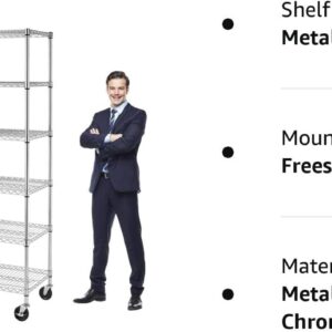 YRLLENSDAN 6000Lbs Capacity Adjustable Storage Shelves Heavy Duty Shelving Unit 6 Tier Metal Shelving with Wheels NSF Wire Shelving (48" W x 18" D x 72" H,Chrome)