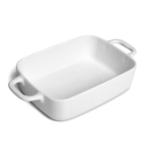 florwod small baking dish, rectangular baking pan with handles, white porcelain casserole dish for 1 or 2 person, 6.5x5x1.5in