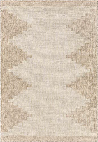 BoutiqueRugs Djugun Moroccan Geometric Area Rug - Outdoor Safe - Performance Rug for Porch, Patio, Entryway - High Traffic Rug - Beige, Cream, Tan, Brown - 2' x 2'11" (2x3 Small Area Rug)