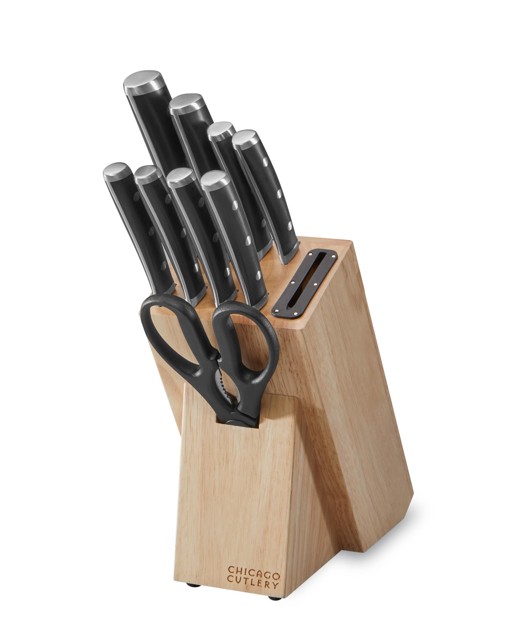 Chicago Cutlery Damen (10-PC) Built-In Sharpener Kitchen Knife Block Set with Steak Knives, Ergonomic Handles and Sharp Stainless Steel Professional Chef Knife Set