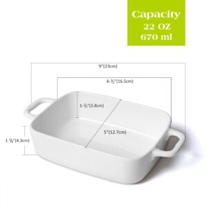 FLORWOD Small Baking Dish, Rectangular Baking Pan with Handles, White Porcelain Casserole Dish for 1 or 2 Person, 6.5x5x1.5in