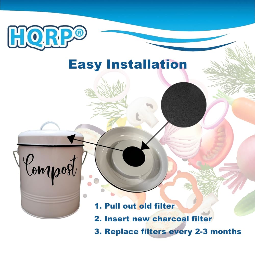 HQRP 6-Pack Charcoal Filters for Compost Bucket 6.7 Inch Round Compost Bin Filter for Kitchen Countertop Pail