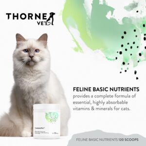 ThorneVet Feline Basic Nutrients - Multivitamin and Mineral Powder Health Supplement for Cats of All Ages - with Amino Acids, Omega 3 Fatty Acids & Probiotics - Tasty Beef Liver Flavor - 120 Scoops