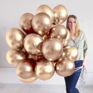 Metallic Champagne Gold Balloons-12 Inch, 50 Pcs Metallic Balloons, Birthday Balloons, Party Balloons, Chrome Balloons for Birthday Party, Graduation Weddings Holiday Birthday Party Decorations