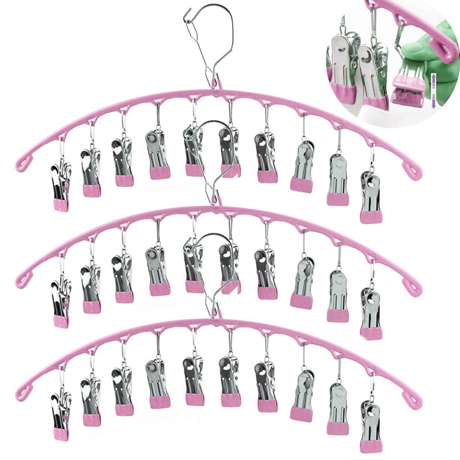 Legging Organizer for Closet,Upgrade Skirt Pants Hangers with Clips, Metal Yoga Pants Hangers 3 Pack w/10 Clips,Hangers Space Saving Closet Organizers w/Rubber Coated Closet Organizers(Pink3)…