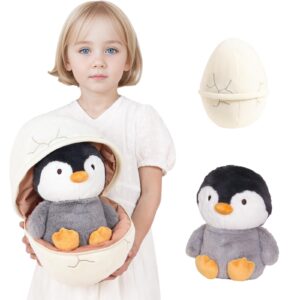 2024 new penguin egg plush pillow, 13in surprise zip-up egg hideaway penguin stuffed animal, cute stuffed toys for boys and girls birthday, (penguin+egg)