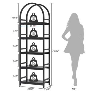 Tribesigns 5-Tier Open Bookshelf, 74.4" Industrial Arched Bookcase Storage Shelves with Metal Frame, Farmhouse Storage Rack Tall Standing Bookshelves for Bedroom, Living Room, Home Office