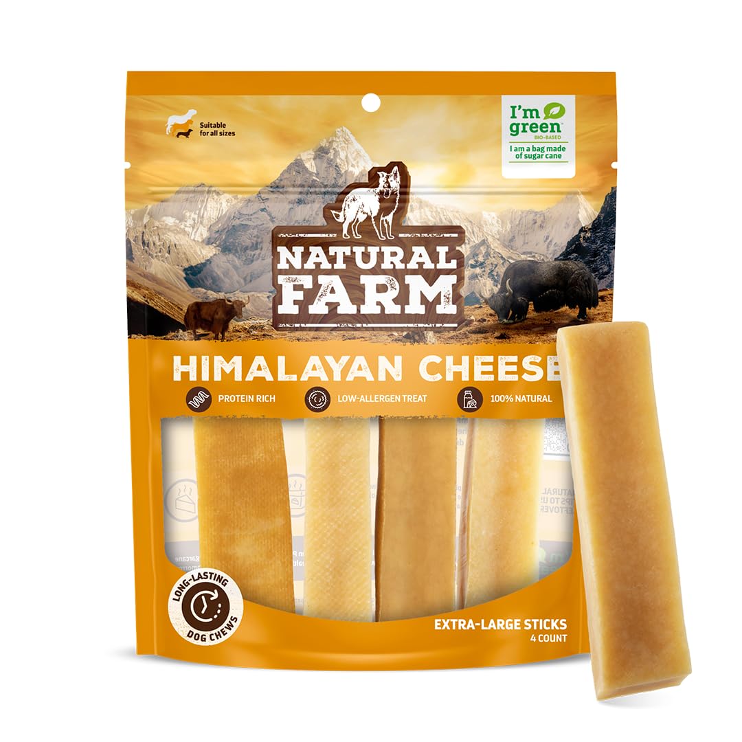 Natural Farm Himalayan Yak Cheese, Protein-Rich, Low-Allergen, Lactose-Free, Gluten-Free, 100% Natural - Extra-Large, 4 Pack