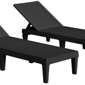 Greesum Outdoor Chaise Lounge Chairs Set of 2 with 5-Position Adjustable Backrest, Waterproof PE Sun Loungers for Garden Pool Beach Patio Deck Sunbathing, Black