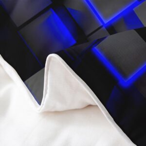 Feelyou Blue and Black Bedding Duvet Cover Set 100% Cotton Full Size Light Geometric Bedding Set for Kids Boys Girls Geometry Decor Comforter Cover Set Modern Style Bedspread Cover