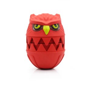 WapaW Owl Squeaky Dog Toy - Natural Rubber Treat Dispensing Dog Toys for Small & Medium Dogs, Indestructible Dog Chew Toys for Aggressive Chewer, Tough Dog Toothbrush Toy (Red Owl)