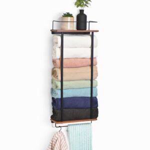 bel air ateliers premium bathroom furniture towel storage rack - wall mounted towel rack for bathroom, durable metal and wood towel holder for bathroom wall, large towel racks, small bathroom storage