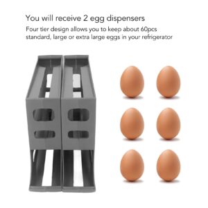 Egg Holder for Refrigerator, 60 Count Automatic Rolling Egg Dispenser with 4 Tier & Double Rows, Space Saving Egg Tray Organizer Egg Storage Container for Fridge & Countertop