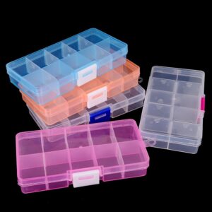 ccHuDE 4 Pcs 10 Grids Removable Plastic Jewelry Boxes Clear Bead Storage Boxes Small Item Organizer Boxes Adjustable Divider Boxes Containers for Craft Clear Black