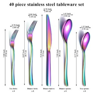 Silverware Set 40 Pieces Service for 8, ReaNea Rainbow Flatware Set, Titanium Plating Cutlery Set Include Dinner Knives, Dinner Spoons, Dinner Forks, Teaspoons, Salad Forks, Dishwasher Safe