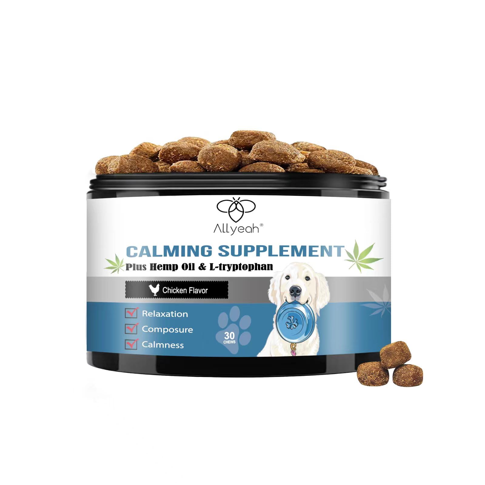 Calming Chews for Dogs Organic, Hemp Dog Relaxing Treats for Anti Anxiety Stress Bites, Car Sickness Pain Relief Separation Ease, Puppies Soft Chews Canine Pup Calm Care Health Treatment Supplies