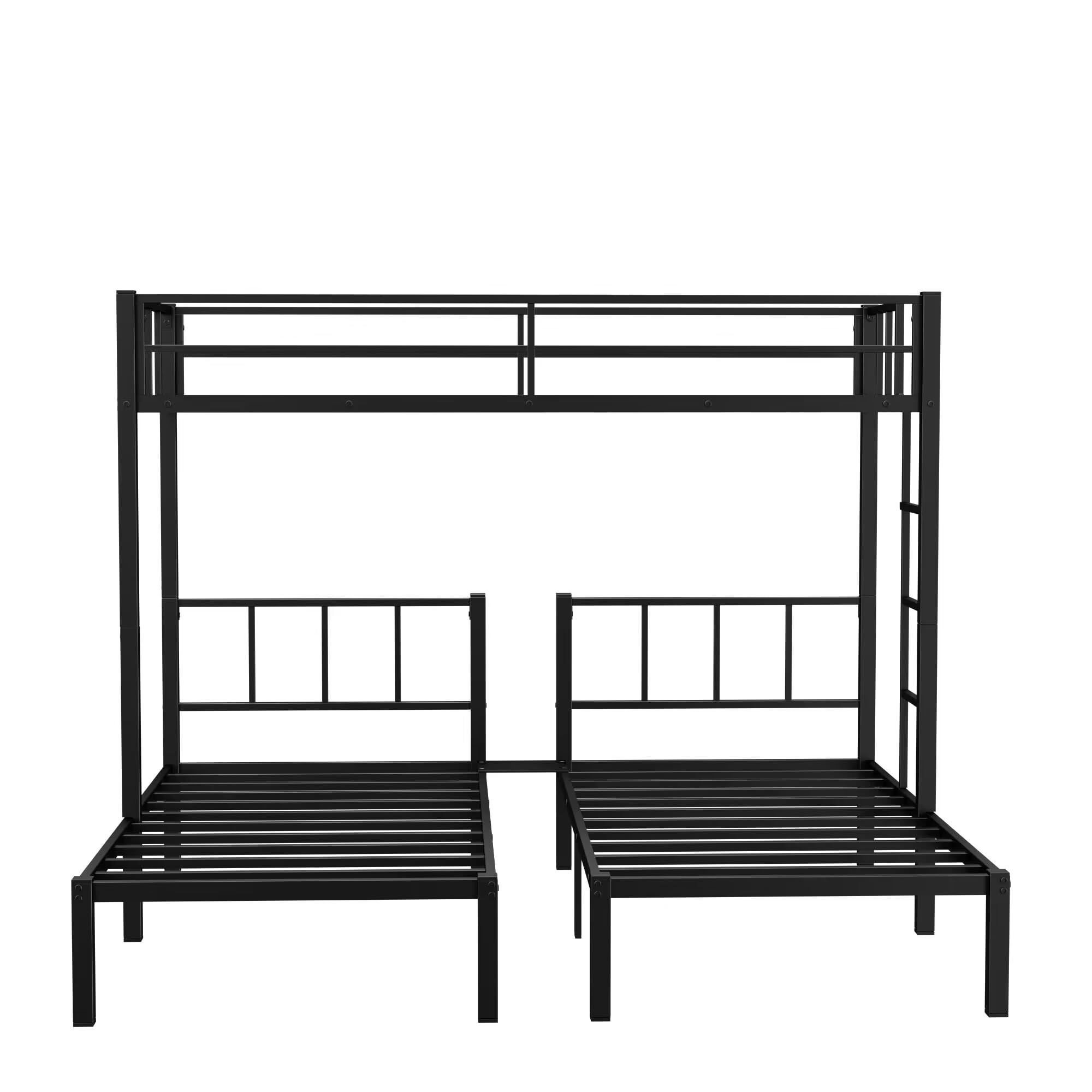 Black Metal Triple Bunk Beds Frame, Twin Over Twin & Twin Bunk Bed with Guardrails, Can Be Separated into 3 Twin Beds for Kids, Teens, Adults, No Box Spring Needed