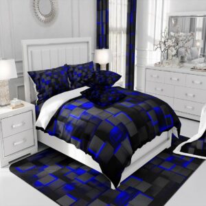 Feelyou Blue and Black Bedding Duvet Cover Set 100% Cotton Full Size Light Geometric Bedding Set for Kids Boys Girls Geometry Decor Comforter Cover Set Modern Style Bedspread Cover