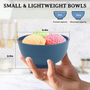 BUSOKIP Wheat Straw Bowls, 10 OZ Snack Bowls Set of 8, Unbreakable Ice Cream Bowls, Alternative Plastic Bowls Reusable, Small Bowls for Snack, Dessert and Appetizer (Multicolor)