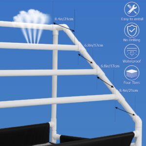 Heavy Duty Outdoor Towel Rack,Hutigertech 4 Tier Freestanding Poolside Pipe Towel Rack with Towel Rack Net,Moveable Wheels and Installation Hammer for Beaches,Swimming Pools,Bathroom