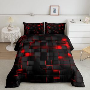 feelyou red and black bedding set king size light geometric comforter set for kids boys girls geometry decor comforter modern duvet set