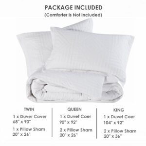 meadow park Matelasse Duvet Cover Set, King Size, 3 Pieces Pack, 100% Cotton, Pre-Washed, Soft & Cozy, Woven Jacquard Textured, Geo Design, White