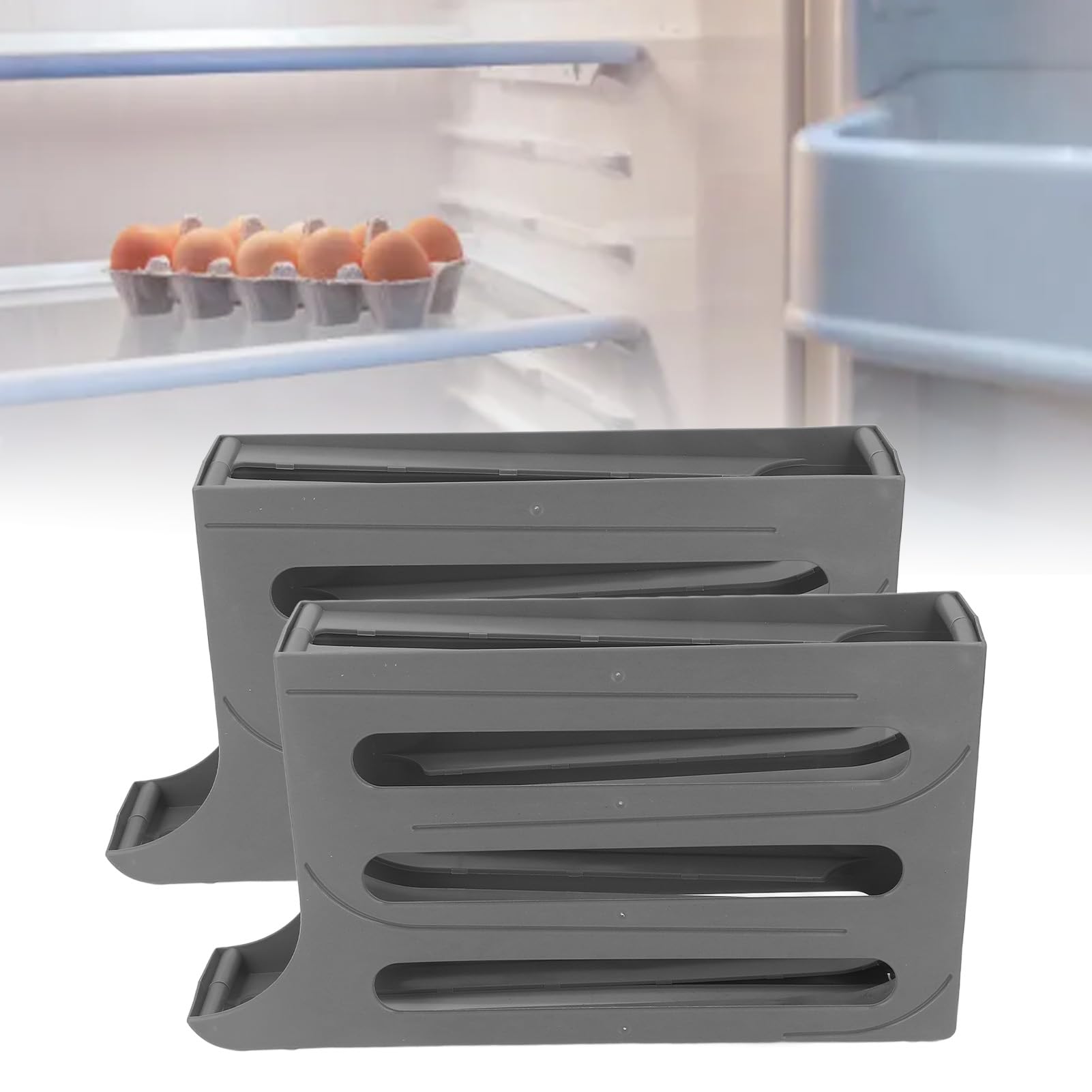 Egg Holder for Refrigerator, 60 Count Automatic Rolling Egg Dispenser with 4 Tier & Double Rows, Space Saving Egg Tray Organizer Egg Storage Container for Fridge & Countertop