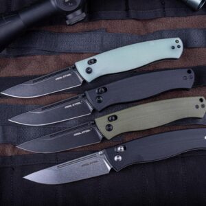 Real Steel Pathfinder FFG - 3.74" Alleima 14C28N Blackwash Blade,G10 Handle Knife - Perfect for Camping, Hiking, EDC Cutting Tasks,Unique Gifts for Men Women Dad Husband Boyfriend - Green G10 Handle